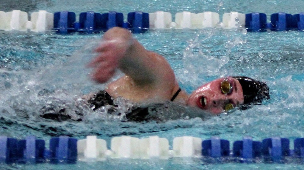 Valley Central’s Alyssa Thompson swims a leg of the 200-yard freestyle relay during the Vikings’ virtual swim meet against Washingtonville on March 10 at Valley Central High School in Montgomery.
